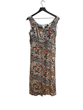 Robbie Bee vintage Floral Palm-Print Sleeveless Maxi Dress - Black/Tan  size 10